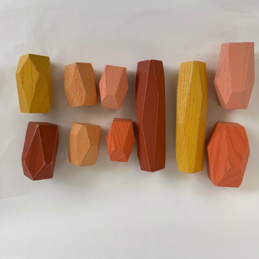 Areaware Balancing Blocks Fort Standard 10 Oak Wood Block Set w/ Bag & Box EUC